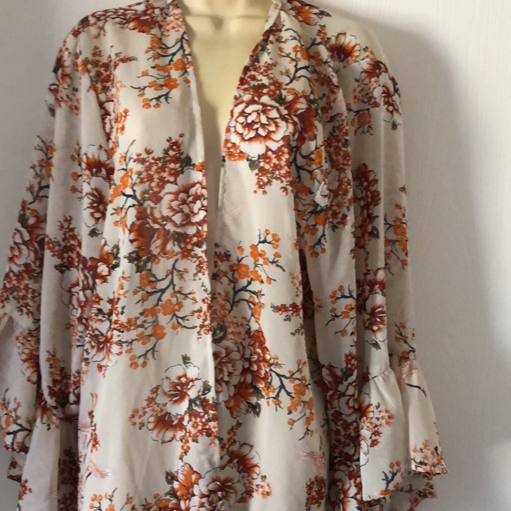 Women’s spring Open front long floral kimono cardigan topper - Picture 6 of 12